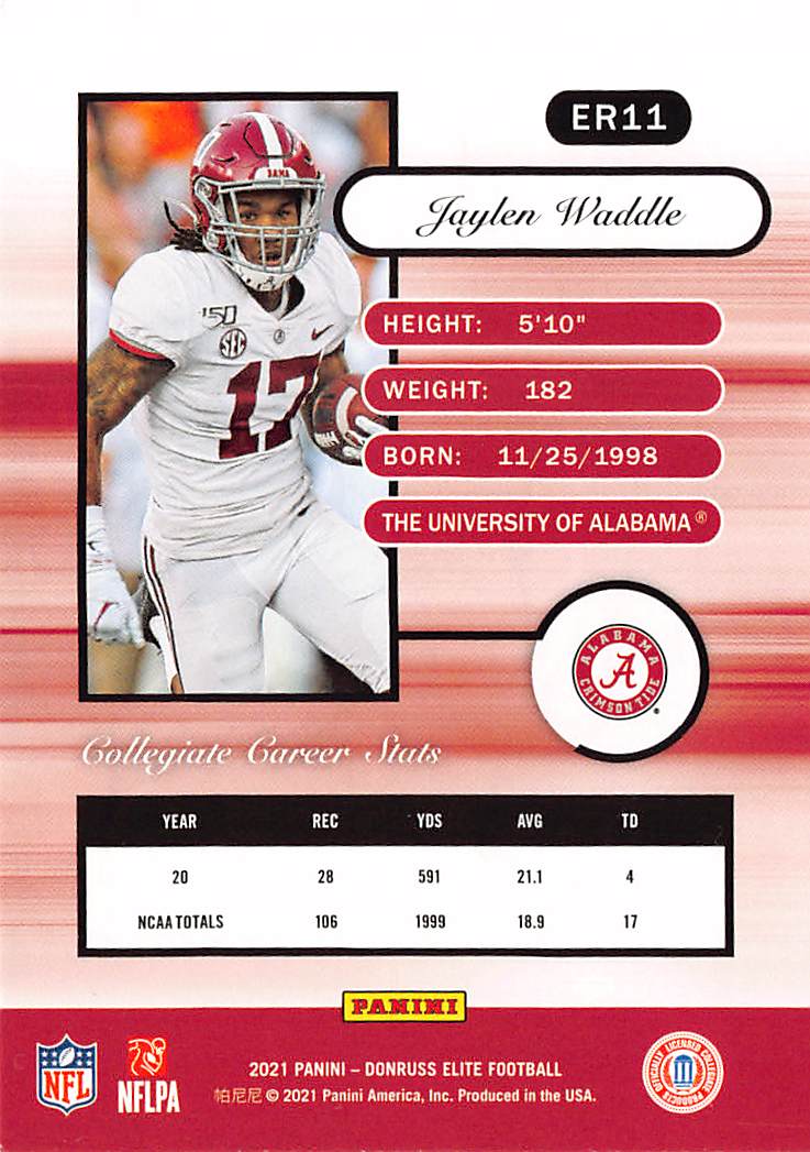2021 Donruss Elite Football Jaylen Waddle Rookie #ER11 Alabama Crimson Tide