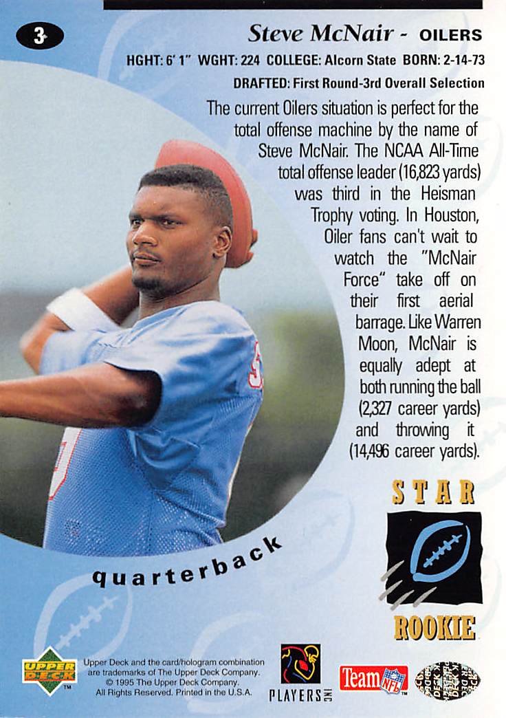 1995 Upper Deck Steve McNair Rookie #3 Houston Oilers