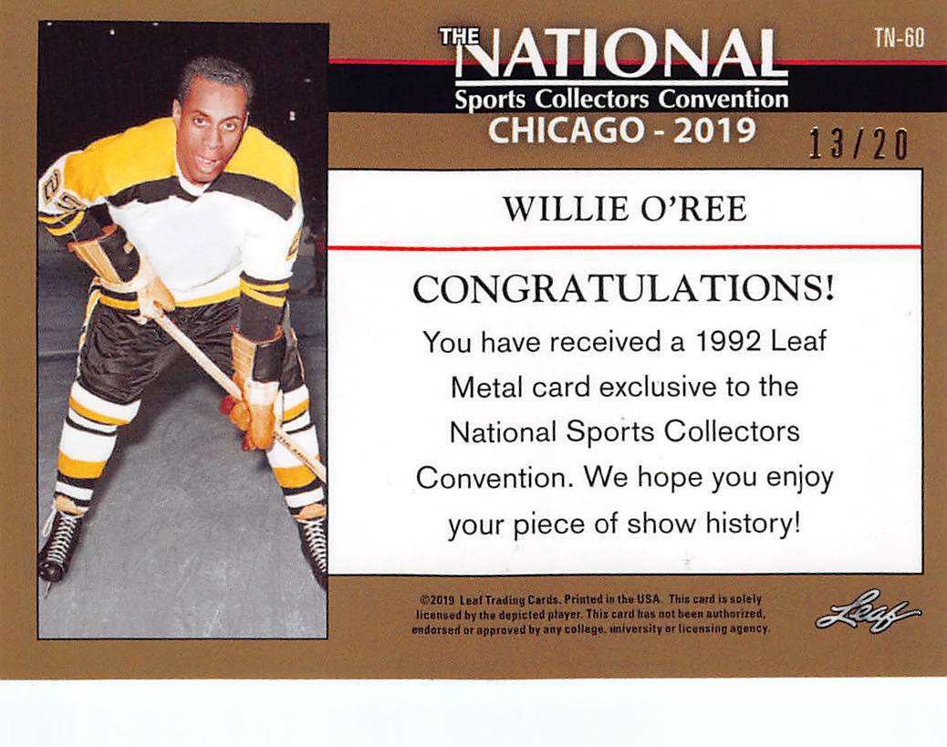 2019 Leaf Metal National Sports Convention Willie O'Ree Blue /20 #TN-60 Bruins