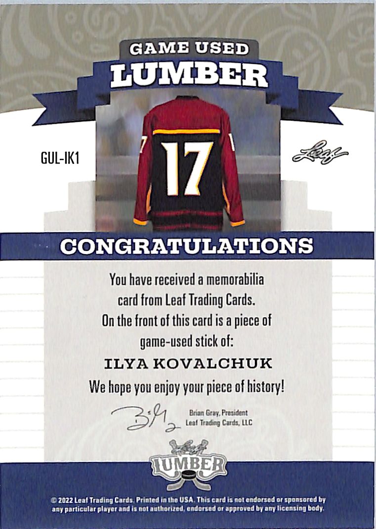2022 Leaf Lumber Game Used Lumber Ilya Kovalchuk /35 Game-Used GUL-IK1 Thrashers