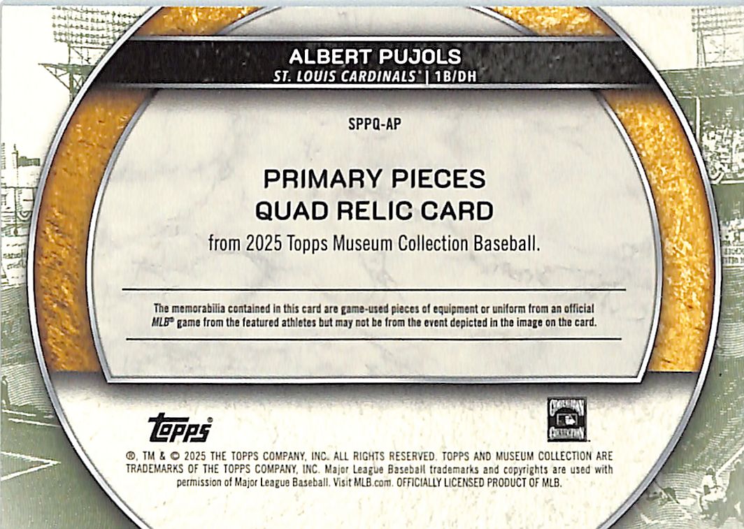 2025 Topps Museum Collection Albert Pujols /49 Relic Patch #SPPQ-AP Cardinals