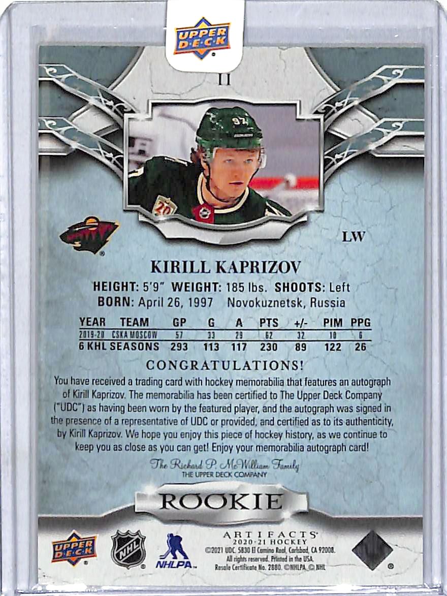 2020-21 Upper Deck Artifacts Kirill Kaprizov Rookie Patch Auto /35 #II Wild