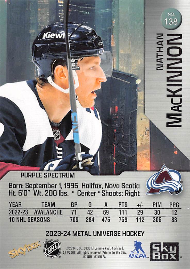 2023-24 Metal Universe Nathan MacKinnon Purple Spectrum /199 138 Avalanche