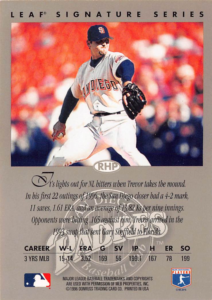 1996 Leaf Signature Series Trevor Hoffman Auto Autograph San Diego Padres