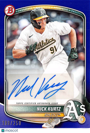 2025 Bowman Nick Kurtz Purple Prospect Autograph /250 Rookie #BPA-NK Athletics