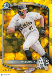 2025 Bowman Chrome Sapphire Nick Kurtz Yellow /75 Rookie #BCP-114 Athletics