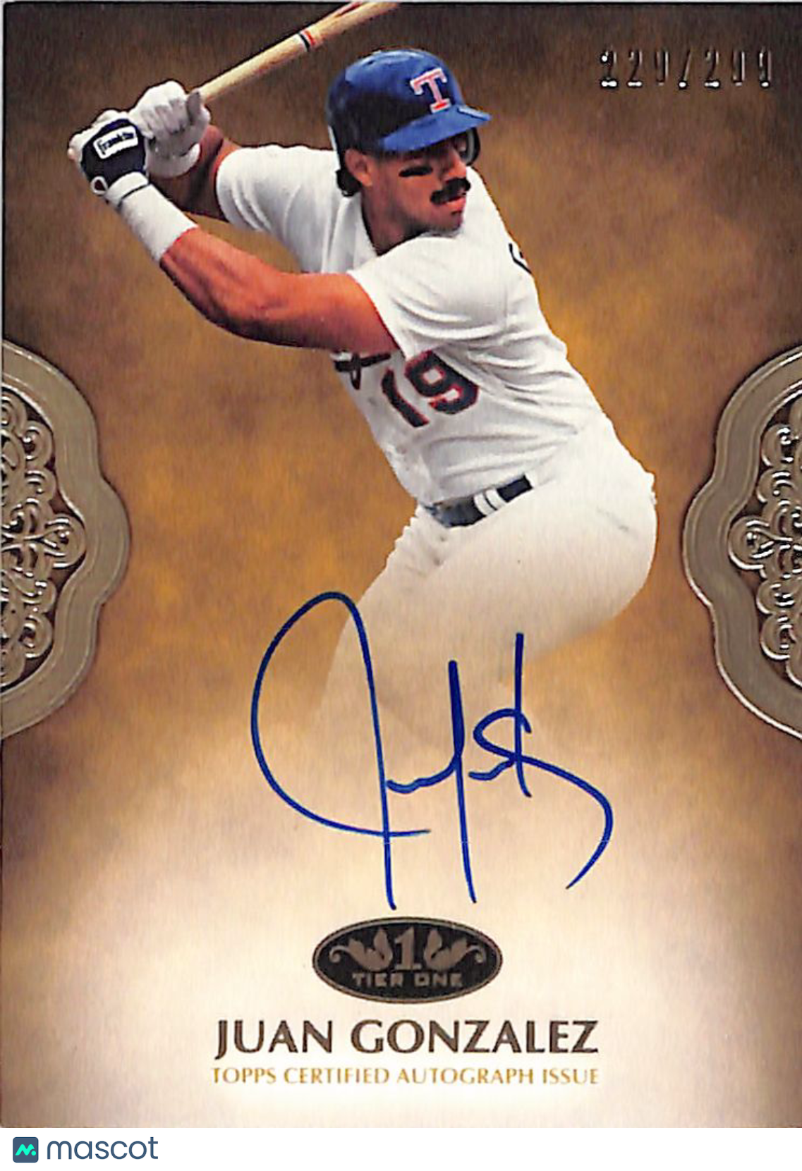 2019 Topps Tier One Juan Gonzalez Auto Autograph /299 #PPA-JGO Texas Rangers