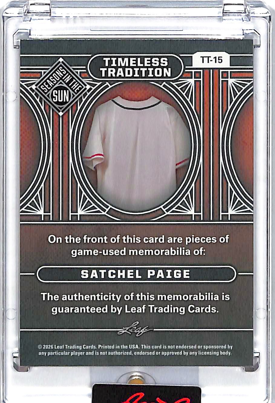 2026 Leaf Timeless Tradition Satchel Paige Game-Used Memorabilia #TT-15