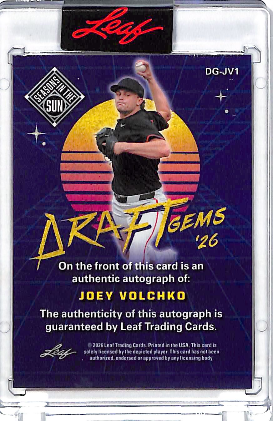 2026 Leaf Draft Gems Seasons in the Sun Joey Volchko /75 Rookie Auto #DG-JV1