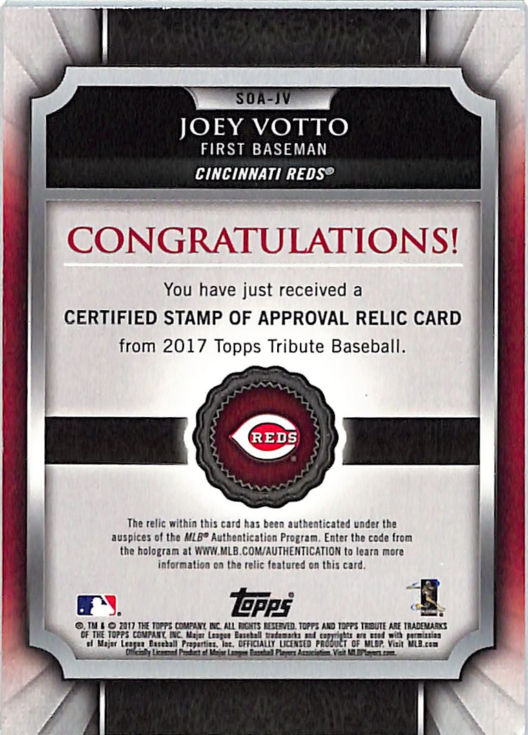 2017 Topps Tribute Joey Votto /199 Relic Patch #SOA-JV Cincinnati Reds