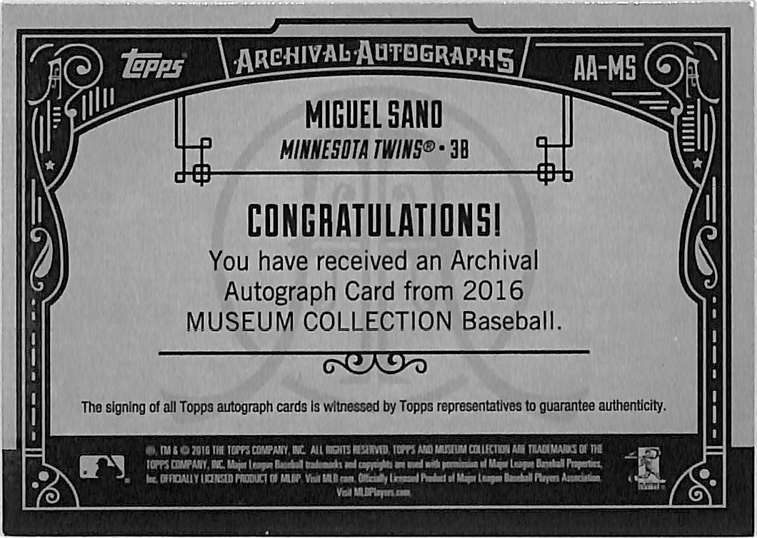 2016 Topps Museum Collection Miguel Sano Auto Autograph /299 Rookie #AA-MS Twins