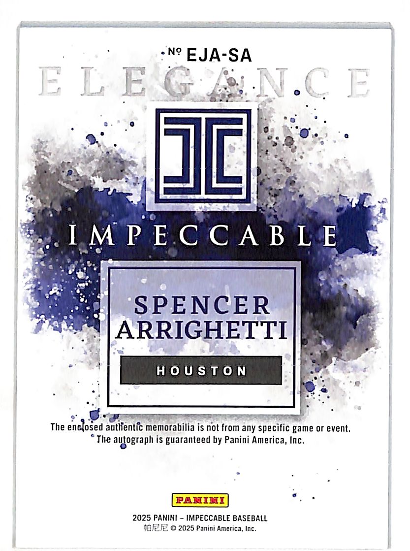 2025 Panini Impeccable Elegance Spencer Arrighetti /99 Auto Patch Rookie #EJA-SA