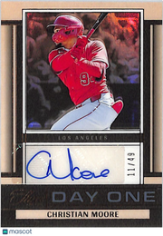 2025 Panini Three and Two Christian Moore Day One Rookie Auto /49 DOA-CMR Angels