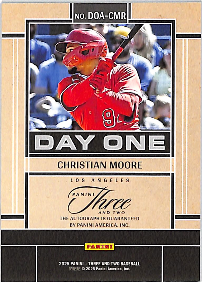 2025 Panini Three and Two Christian Moore Day One Rookie Auto /49 DOA-CMR Angels