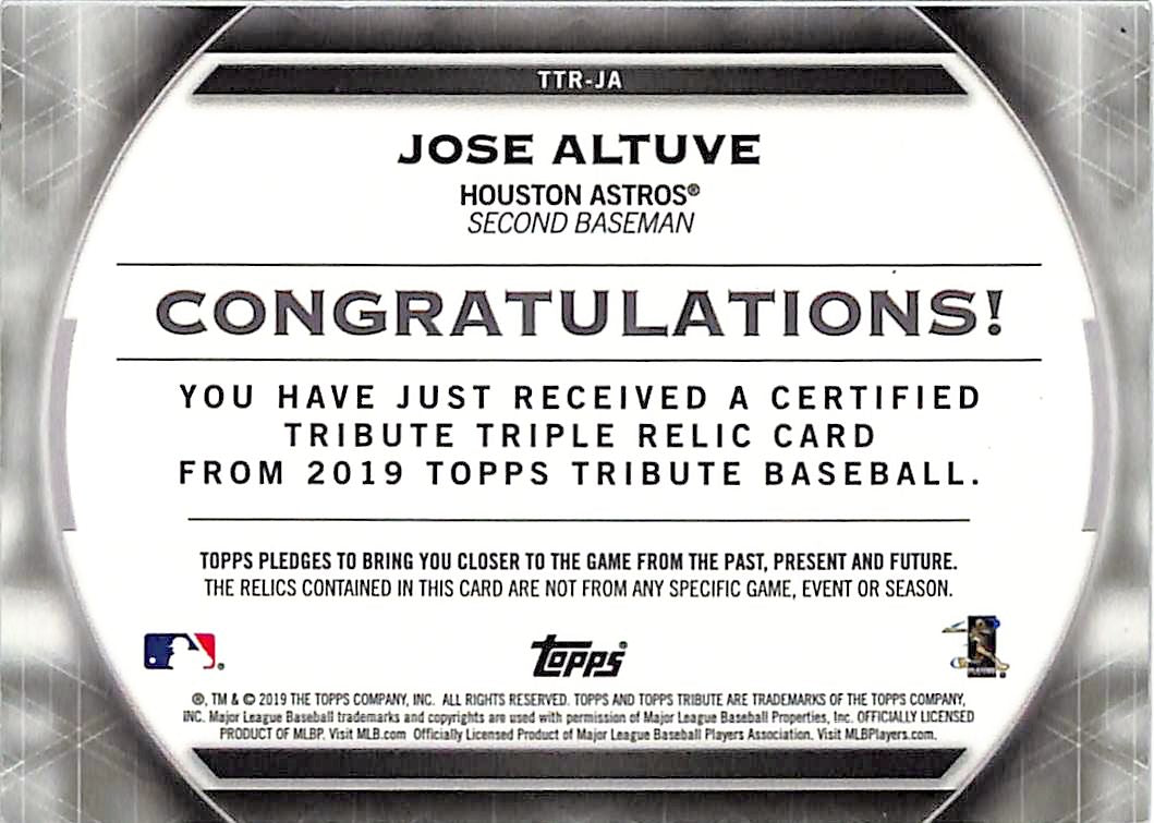 2019 Topps Tribute Jose Altuve /150 Triple Relic Memorabilia #TTR-JA Astros