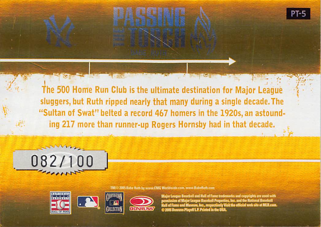 2005 Donruss Elite Passing the Torch Babe Ruth /100 #PT-5 New York Yankees
