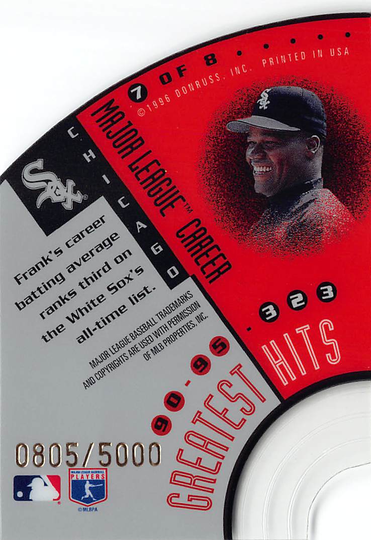 1996 Leaf Greatest Hits Frank Thomas 0805/5000 #7 Chicago White Sox