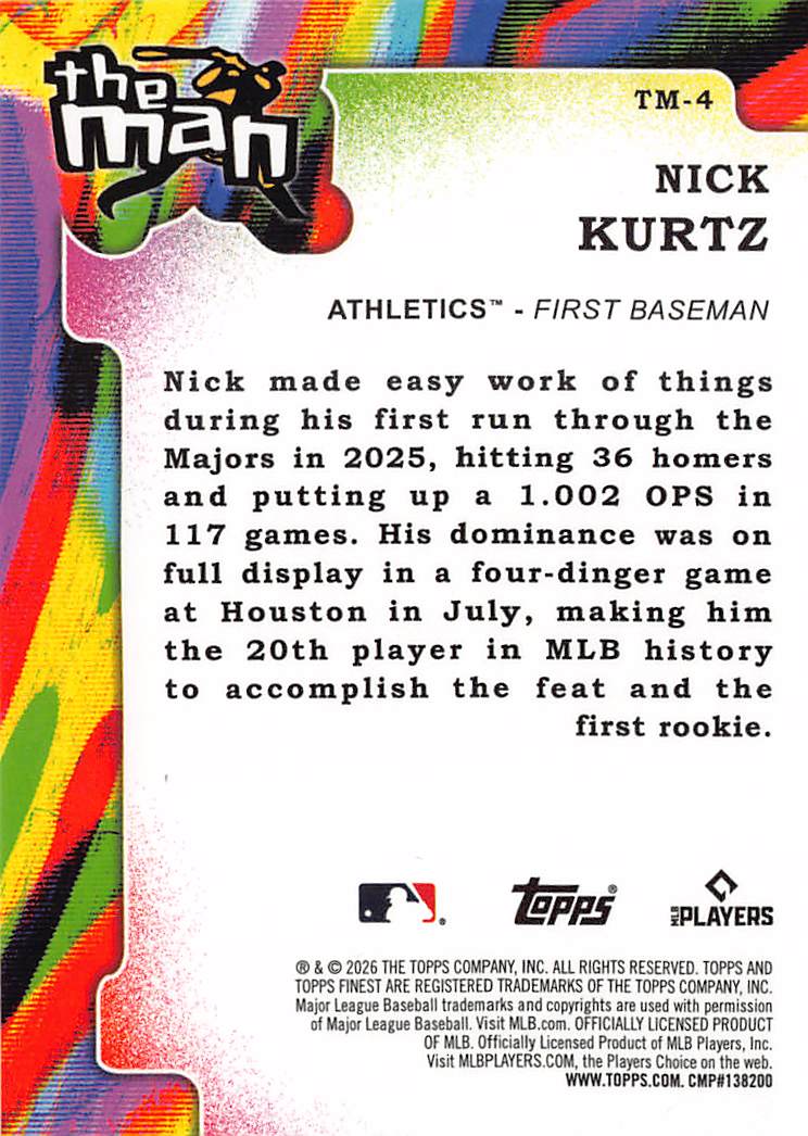 2026 Topps Finest The Man Nick Kurtz #TM-4 Oakland Athletics