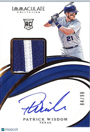 2019 Immaculate Collection Patrick Wisdom /99 Rookie Autograph Patch #36 Rangers