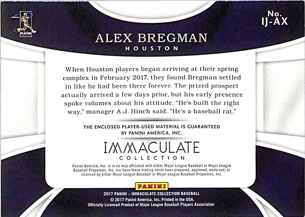 2017 Panini Immaculate Collection Alex Bregman /99 Rookie Patch #IJ-AX Astros
