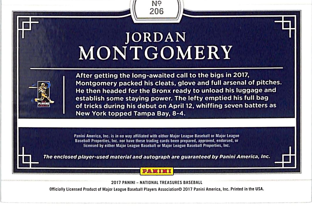 2017 National Treasures Jordan Montgomery /49 Rookie Patch Auto #206 Yankees