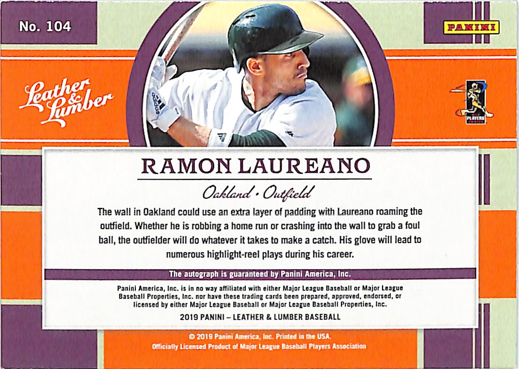 2019 Leather & Lumber Ramon Laureano Rookie Autograph /149 RC #104 Athletics