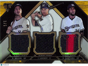 2016 Topps Triple Threads Braun Santana Lucroy /9 Relic Patch #TTRC-BLS Brewers