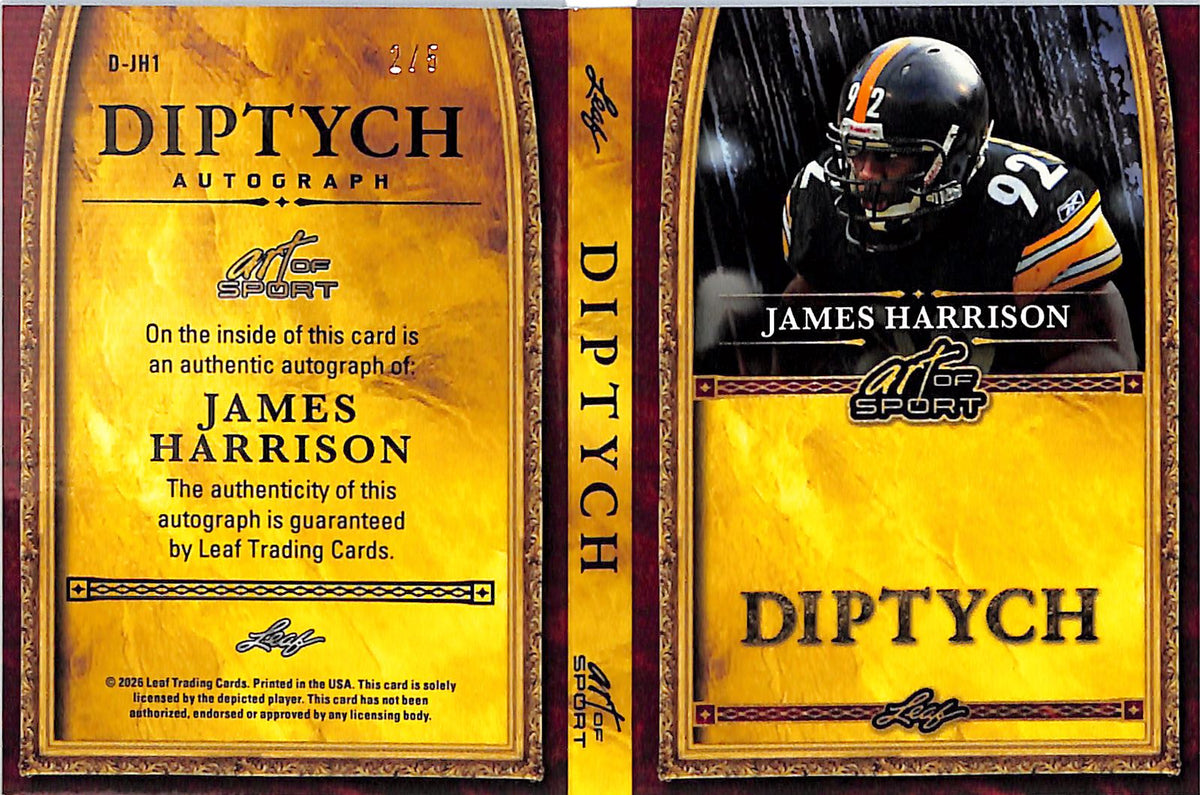 2026 Leaf Art of Sport Diptych Autographs James Harrison /5 #D-JH1 Steelers
