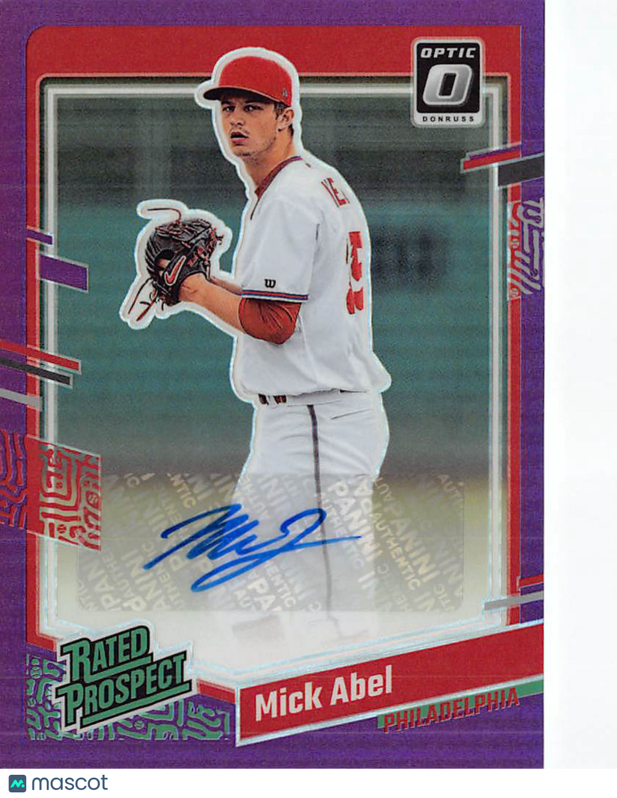 2023 Panini Donruss Optic Mick Abel Purple Auto /99 Rookie #RPS-MA Phillies