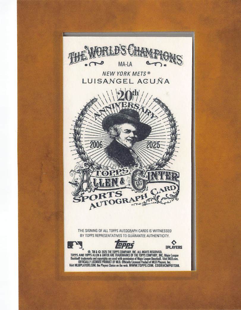 2025 Topps Allen & Ginter Luisangel Acuña Framed Mini Auto RC #MA-LA Mets