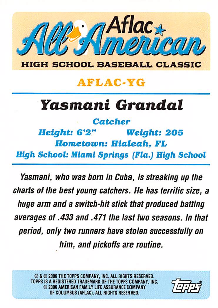 2006 Topps Aflac All American Yasmani Grandal Rookie Autograph /230 #AFLAC-YG