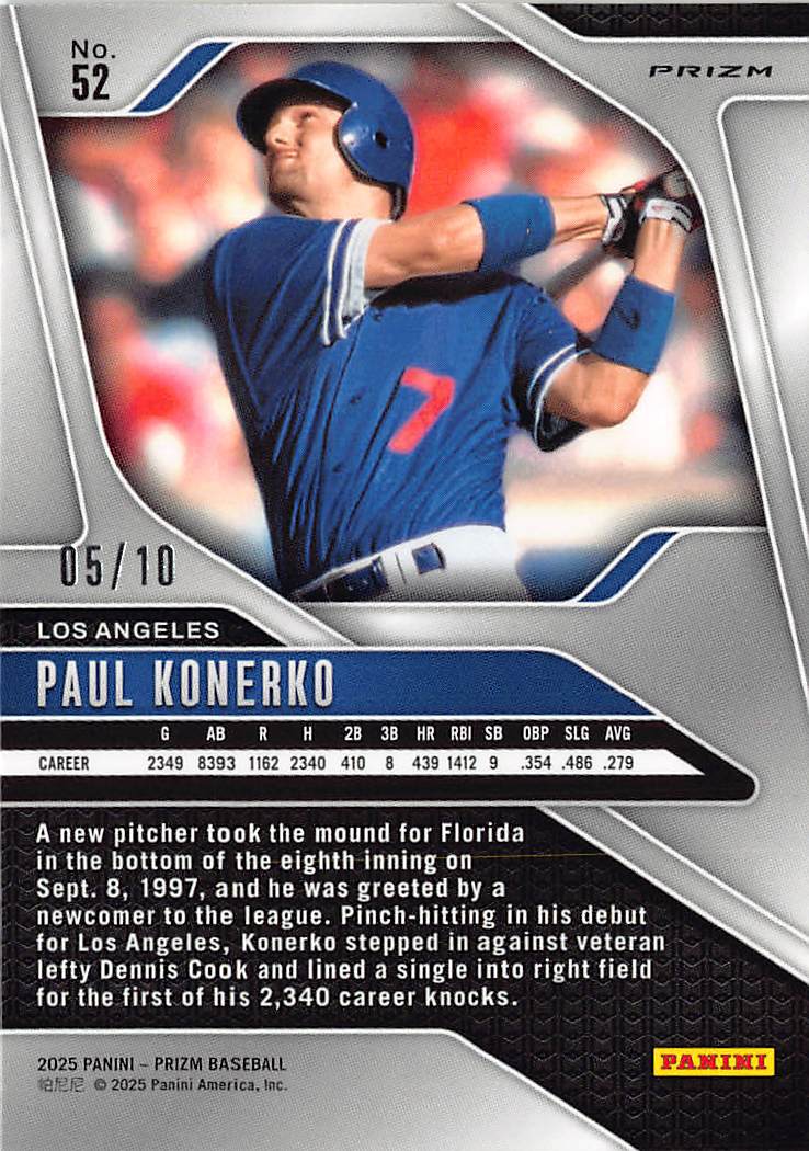 2025 Panini Prizm Baseball Paul Konerko Gold /10 #52 Los Angeles Dodgers