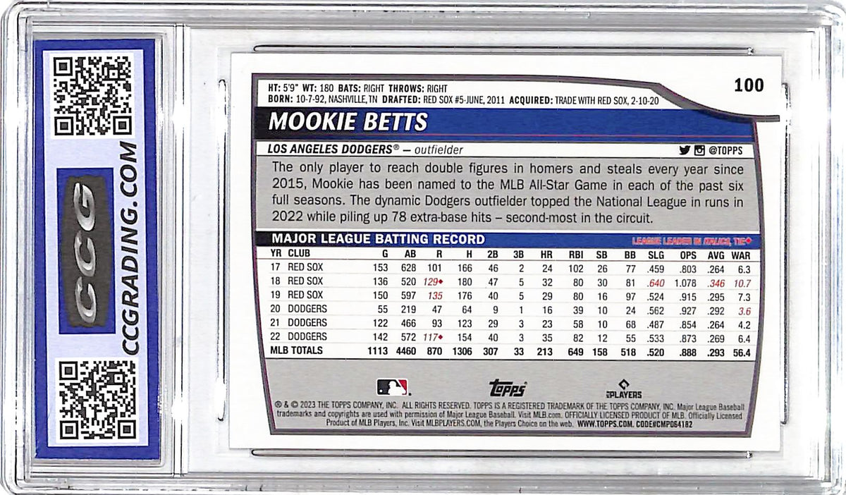 2023 Topps Big League Mookie Betts #100 CCG 10 Los Angeles Dodgers
