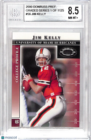 2000 Donruss Preferred QBC Jim Kelly Graded Series /1125 #56 BGS 8.5 Miami Hurricanes