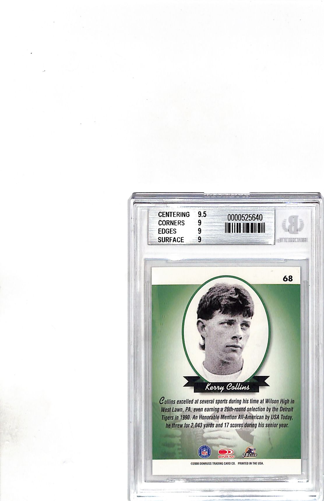2000 Donruss Preferred Kerry Collins Graded Series /1125 #68 BGS 9
