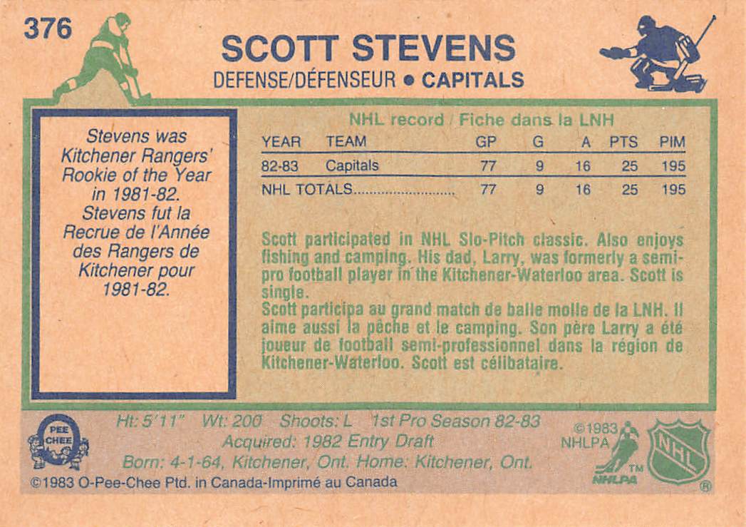 1983-84 O-Pee-Chee Scott Stevens #376 Washington Capitals