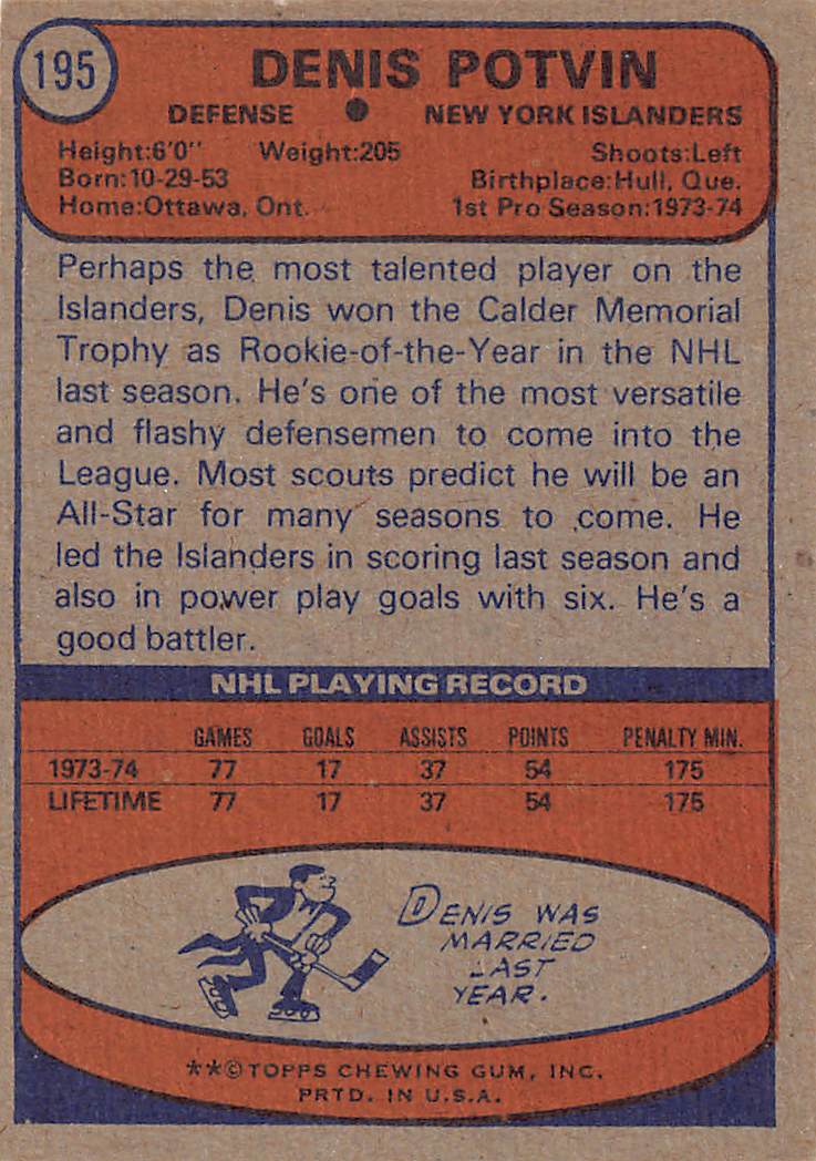 1974-75 Topps Denis Potvin #195 New York Islanders