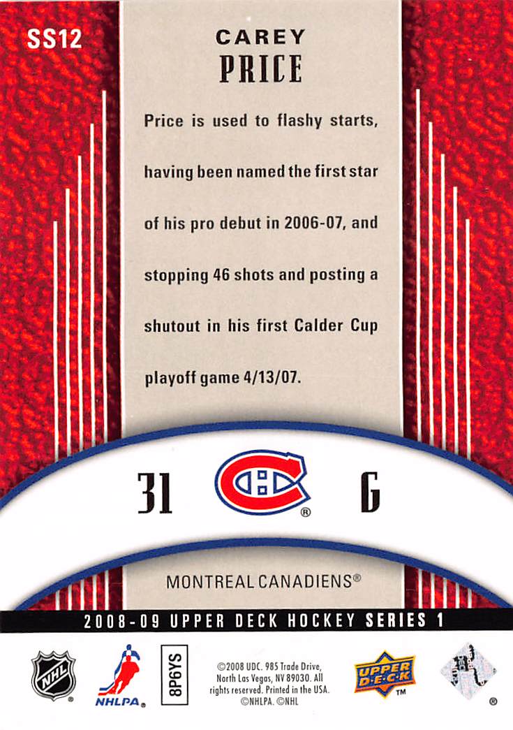 200809 Upper Deck Super Skills Carey Price #SS12 Montreal Canadiens