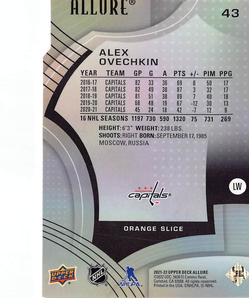 2021-22 Upper Deck Allure Alex Ovechkin Orange Slice #43 Washington Capitals