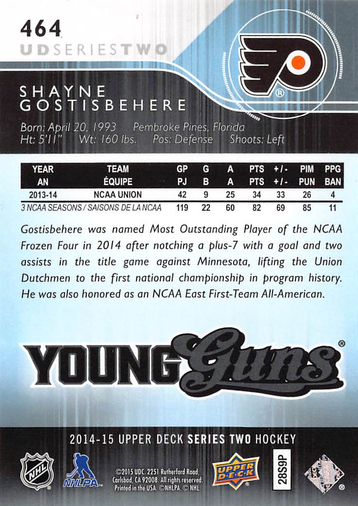 2015-16 Upper Deck Series Two Shayne Gostisbehere Young Guns Rookie #464 Flyers
