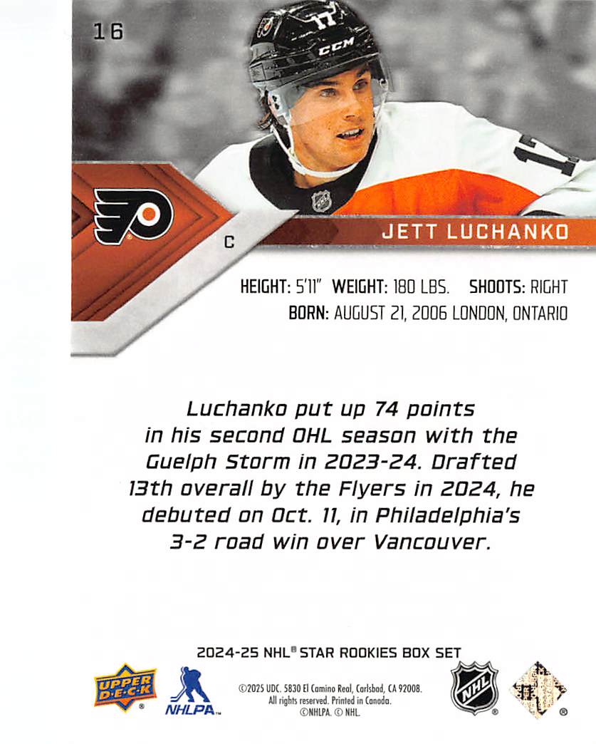 2024-25 Upper Deck NHL Star Rookies Box Set Jett Luchanko #16 Philadelphia Flyers