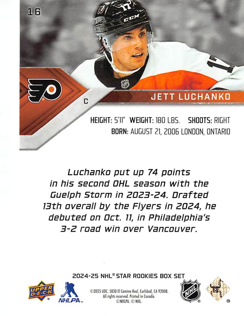 2024-25 Upper Deck Star Rookies Box Set Jett Luchanko #16 Philadelphia Flyers