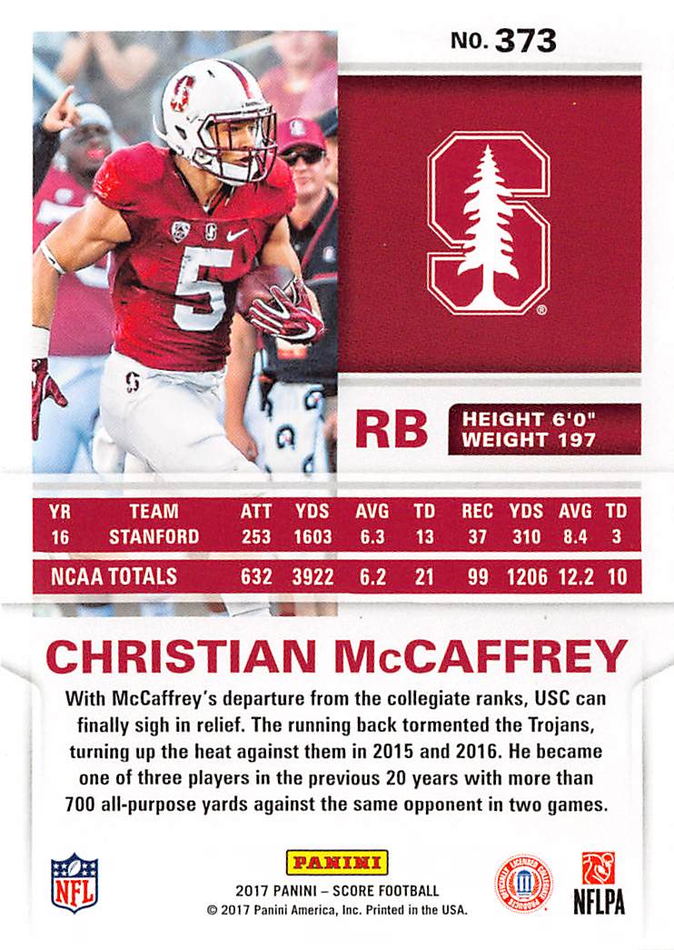 2017 Score Christian McCaffrey Rookie RC #373 Stanford Cardinal