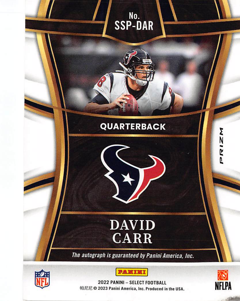 2023 Panini Select Football David Carr Select Signatures #SSP-DAR Houston Texans