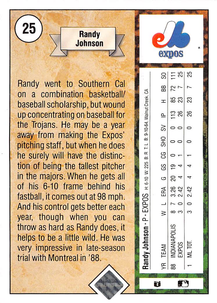 1989 Upper Deck Randy Johnson Rookie #25 Montreal Expos