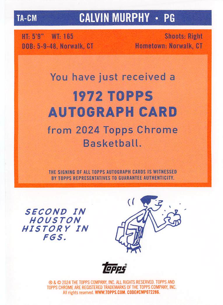 2024 Topps Chrome Basketball Calvin Murphy Purple Geometric Auto #TA-CM Rockets