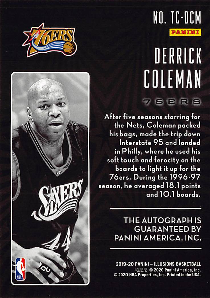 2020-21 Panini Illusions Trophy Collection Derrick Coleman Auto #TC-DCM 76ers