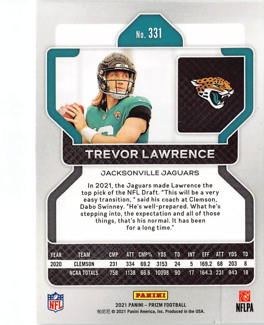 2021 Panini Prizm Trevor Lawrence Rookie RC #331 Jacksonville Jaguars