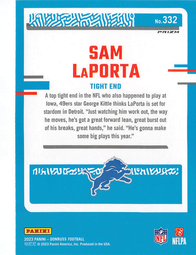 2023 Panini Donruss Optic Sam LaPorta Holo Rookie #332 Detroit Lions
