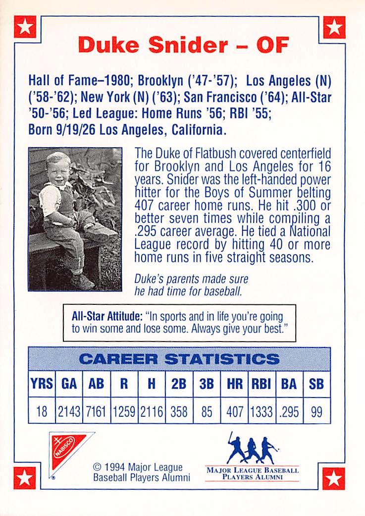 1994 Nabisco All-Star Legends Duke Snider Autograph Brooklyn Dodgers